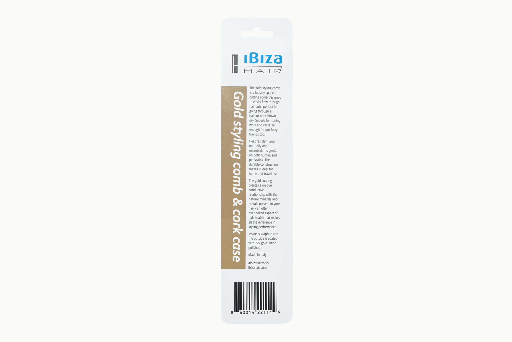 Gold styling comb with cork case